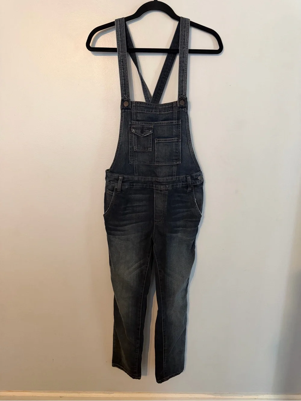 Free People Dark Washed Denim Overalls